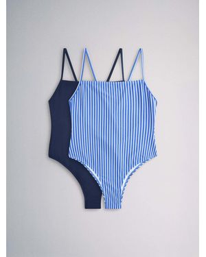 The Set 2 Pack Square Neck Swimsuits - Blue