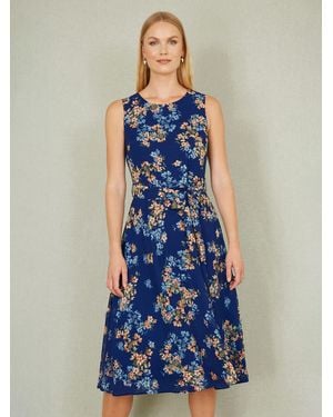Yumi' Floral Print Skater Sleeveless Dress - Blue