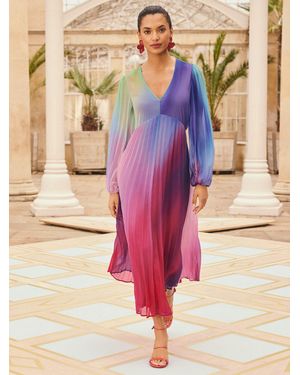 Love & Roses Chiffon Pleated Midi Dress - Natural