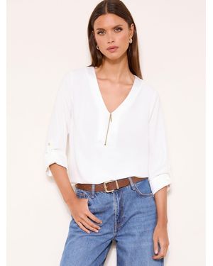 Lipsy Zip Front 3/4 Sleeve Top - White