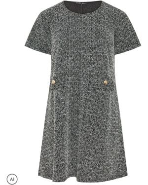 Yours Curve Short Sleeve Boucle Dress - Gray