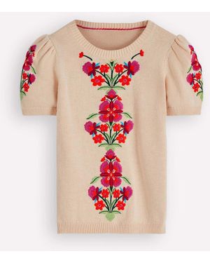Boden Monica Pointelle Cotton Knitted T-Shirt - Pink