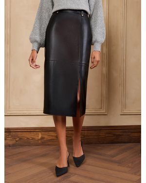 Love & Roses Petite Faux Leather Pencil Midi Skirt - Brown