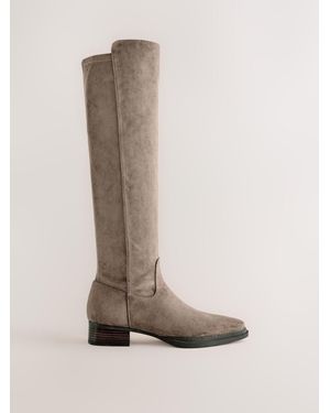 Next Taupe Forever Comfort Standard/Wide Fit Faux Suede Chisel Toe Knee High Sock Boots - Natural