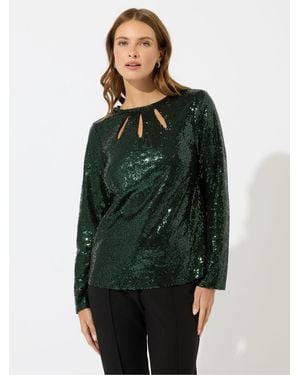 M Com Sequin 3 Slash Neck Top - Green