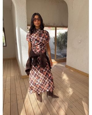 Never Fully Dressed Check Floral Lottie Maxi Skirt - Brown