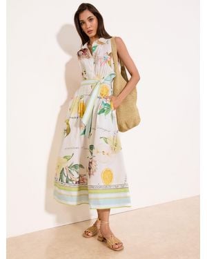 Lipsy Cinched Waist Sleevless Belted Midi Collar Shirt Dress - Natural