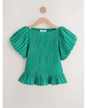 Next Stripe Puff Sleeve Top - Green