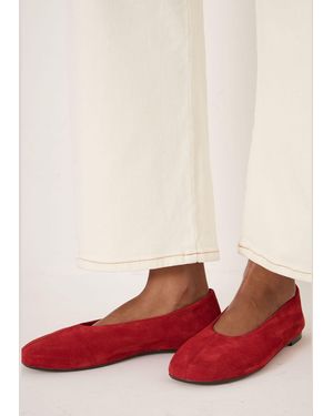 Hush Bertie Round Toe Suede Ballet Flats - Red