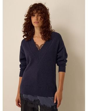 Monsoon Lilah Lace Trim Sweater - Blue