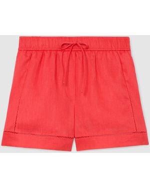 Reiss Riley - Coral Linen Ladder-embroidery Shorts, Us 8 - Red
