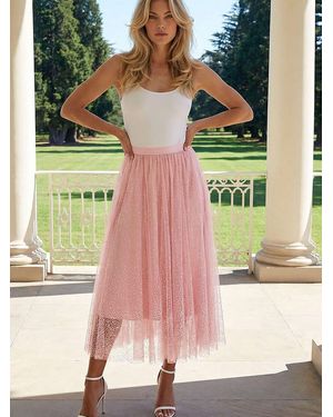 Roman Polka Dot Print Elasticated Mesh Skirt - Pink
