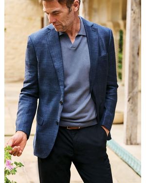 Brook Taverner Check Italian Linen Blend Jacket - Blue