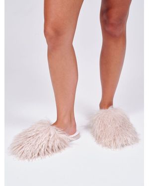 Loungeable Faux Mongolian Fur Slippers - Pink