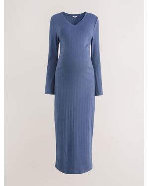 Next Tie Back Ribbed V-Neck Maternity Dress - Blue