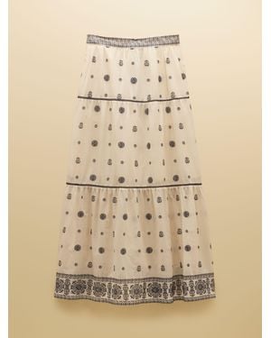 Joules Tiered Embroidered Maxi Skirt - Natural