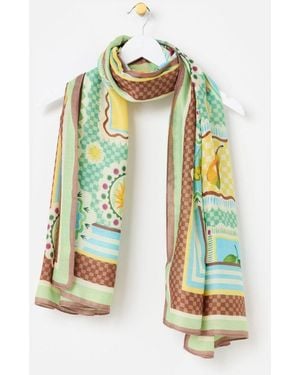 Oliver Bonas Fruit Badge Print Lightweight Scarf - White