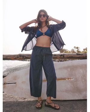 Hush Juno Laundered Cotton Barrel Leg Trousers - Blue