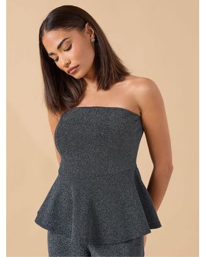 PixieGirl Petite Sparkle Peplum Bandeau Top - Black