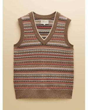 Joules Tan Cotton Rich V-Neck Knitted Vest - Brown