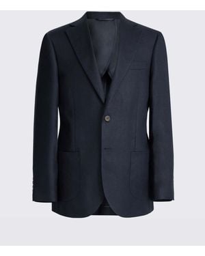 Moss Single Breasted Tailored Fit Twill Linen Suit Jacket - Blue