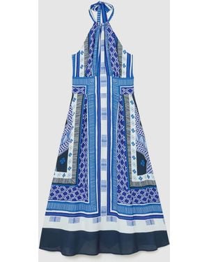 Reiss Scarf-Print Halterneck Midi Dress - Blue