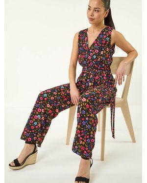Roman Petite Paisley Print Wrap Jumpsuit - Brown