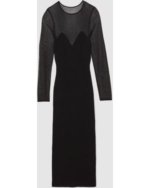 Reiss Mesh Rib-Knit Sweetheart Midi Dress - Black