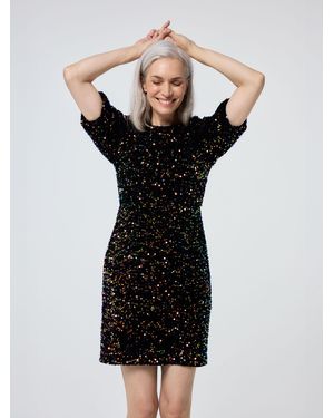 Scamp & Dude Puff Sleeve Short Dress Sequin - Black