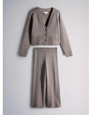 The Set Wool Blend Coord Cardigan & Legging Set Mink Marl - Gray