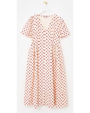 Oliver Bonas Cream & Polka Dot V-Neck Midi Dress - Pink