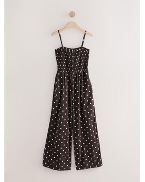 Next Chocolate Polka Dot Linen Blend Bandeau Jumpsuit With Detachable Straps - White