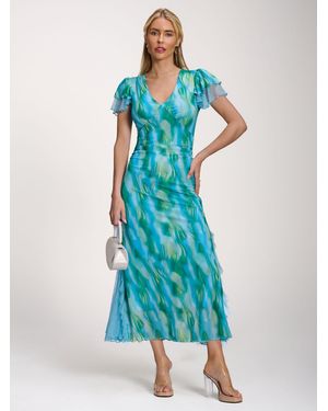 Jolie Moi Lace Insert Mesh Midi Dress - Blue