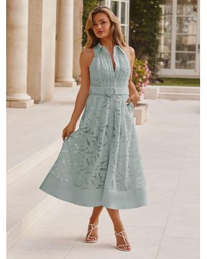 Lipsy Premium Lace Shirt Midi Dress - Blue
