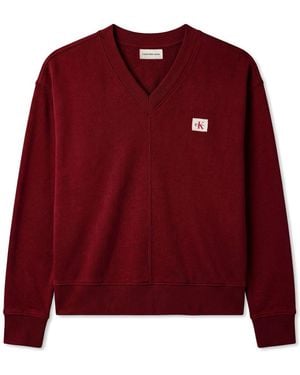 Calvin Klein Relaxed Woven Monologo French Terry Sweatshirt - Red