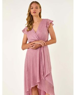 Roman Shimmer Plisse Wrap Dress - Pink