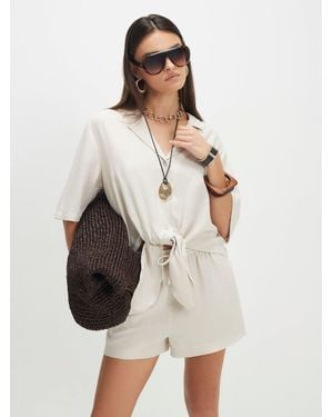 River Island Kurzärmeliges Hemd Aus Leinenmischung Mit Knoten Vorn - Natur