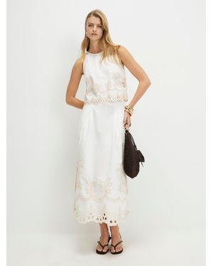 River Island Cutwork Belted Midi Skirt - Weiß
