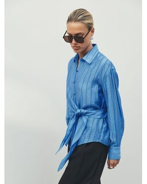 Next Lightweight Tie Wrap Long Sleeve Shirt - Blue