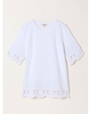 FatFace Fatface Chloe Crochet Detail T-Shirt - White