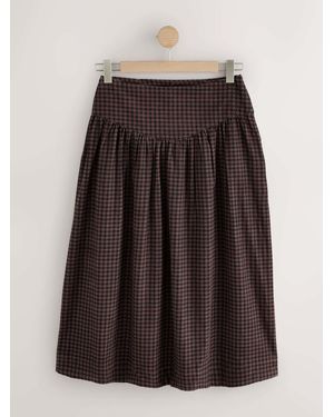 Next Gingham Corduroy Drop Waist Midi Skirt - Brown