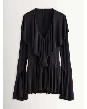 Norma Kamali Deep V-Neck Ruffle Mini Dress - Black