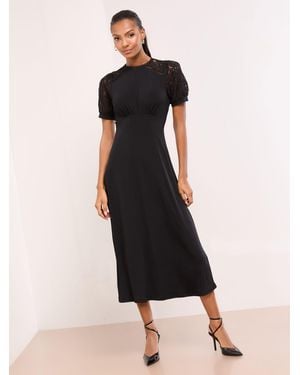 Lipsy Lace Short Sleeve Underbust Midi Jersey Dress - Black