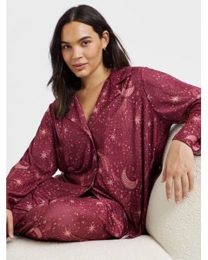 Figleaves Celestial Plisse Button-Through Pajamas Set - Red