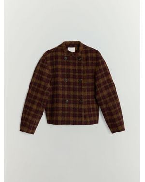BHOEM Multi Checked Mao Collar Jacket With Wool - Brown