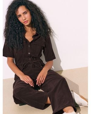 Next Short Sleeve Utility Cord Jumpsuit - Black