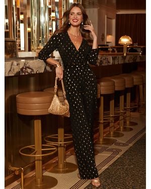 Sosandar Metallic Fleck Print Jumpsuit - Brown