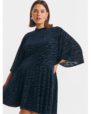 Simply Be Animal Devoure Skater Dress - Blue