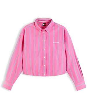 Tommy Hilfiger Oversized Fit Cropped Gathered Poplin Shirt - Pink