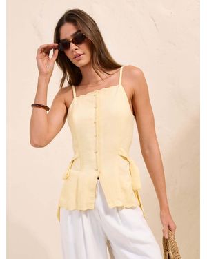 Friends Like These Butter Scallop Linen Blend Waistcoat With Ties - Natural
